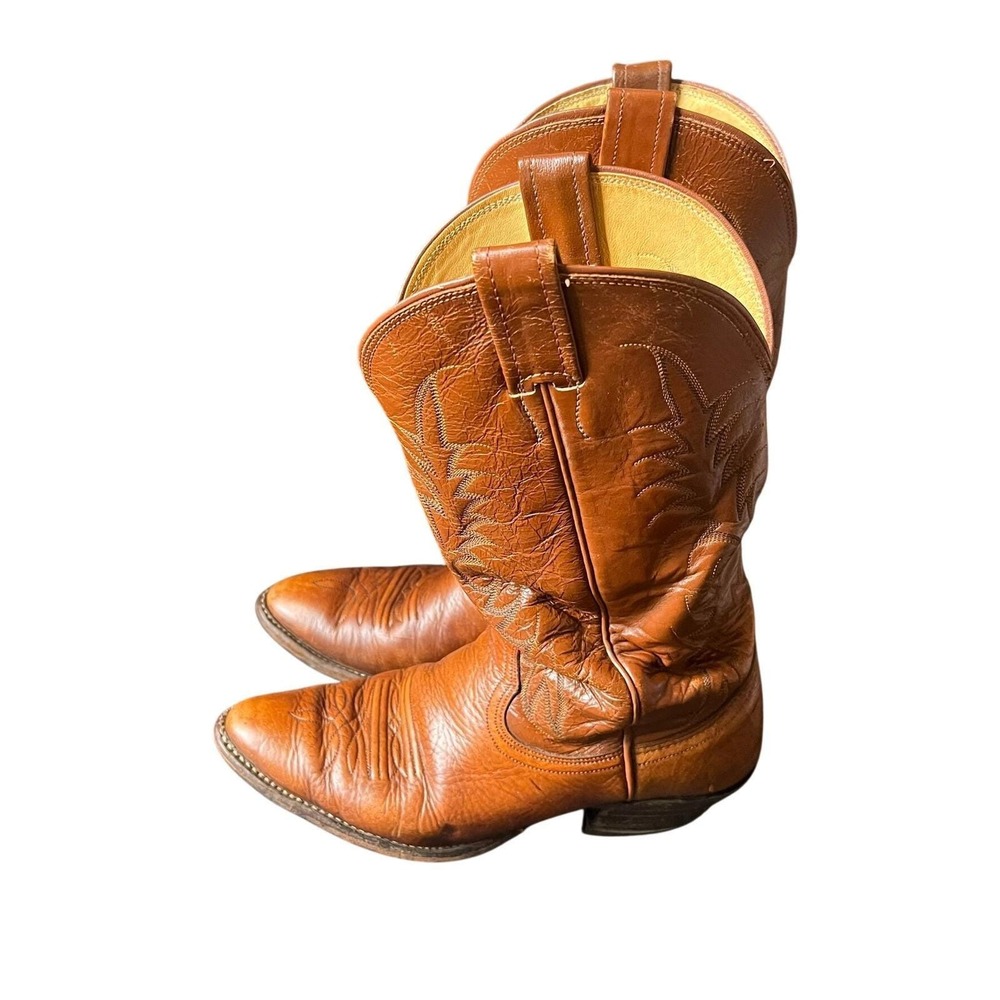 Vtg Nocona Mens Brown Leather Western Cowboy Boots 7.5 D Lemon Pegs Rodeo Ranch